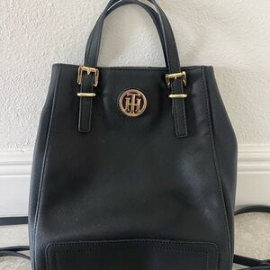 Tommy Hilfiger Black Faux Leather Backpack